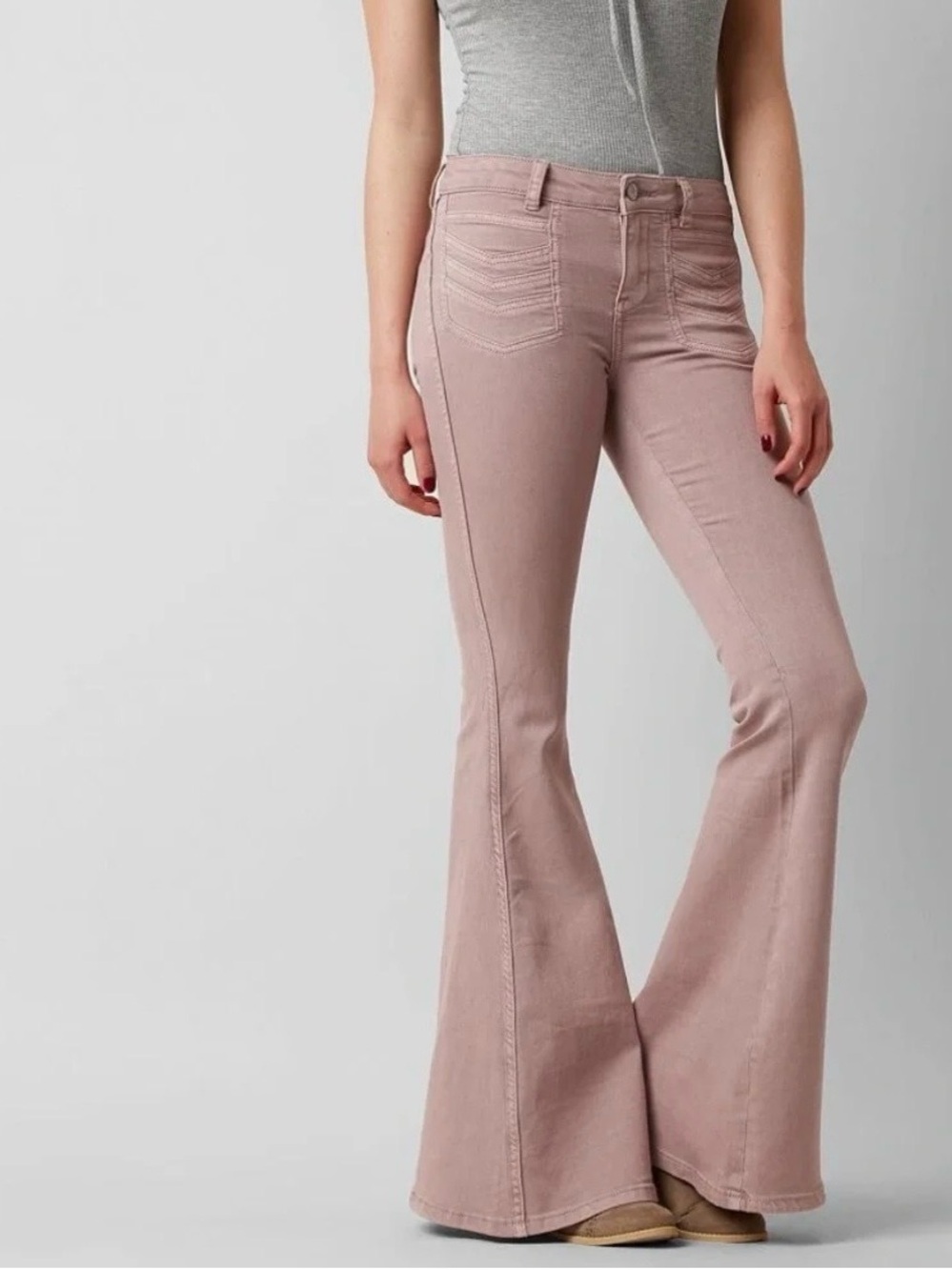 Free People | Retro Mauve Chevron Stitch Flare Jeans